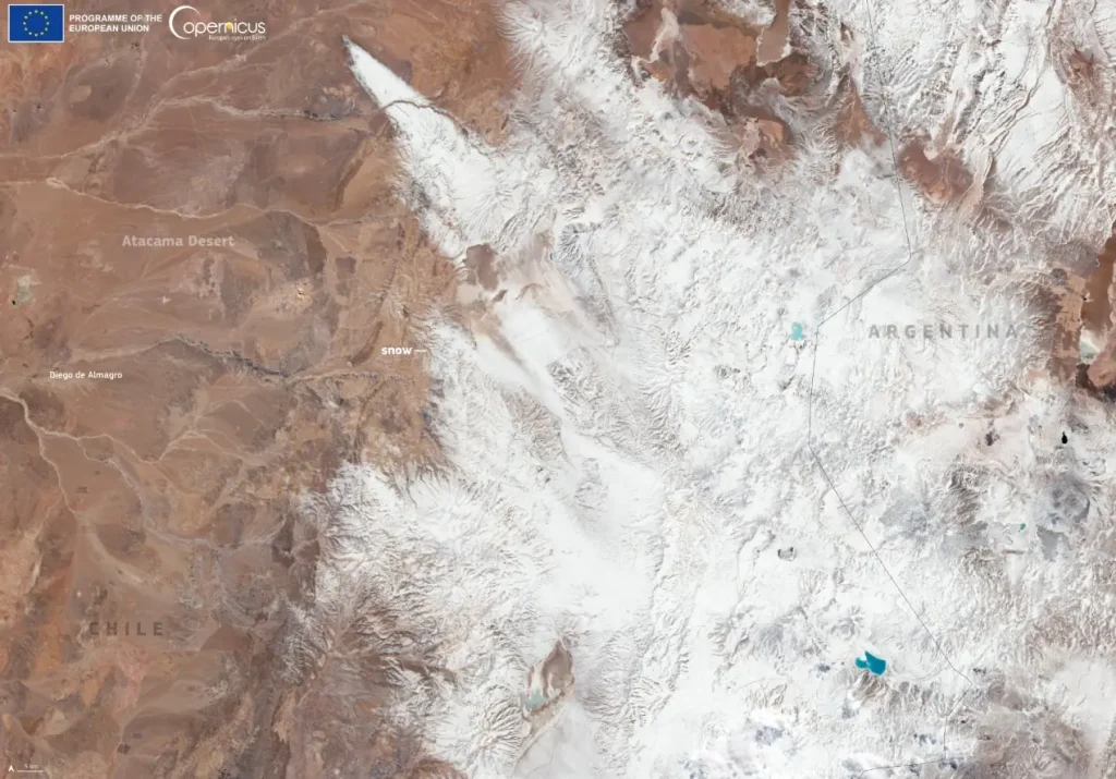 atacama desert snow june 26 2025 satellite image