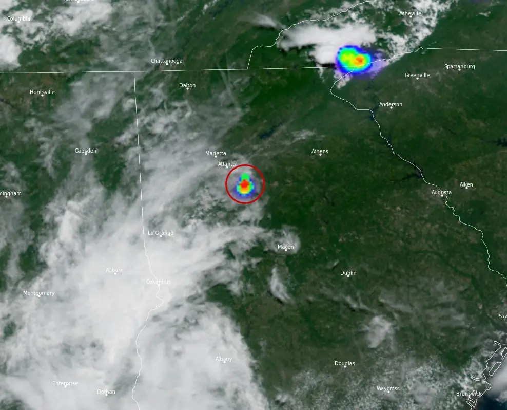 atlanta fireball june 26 2025 glm satellite image noaa goes east