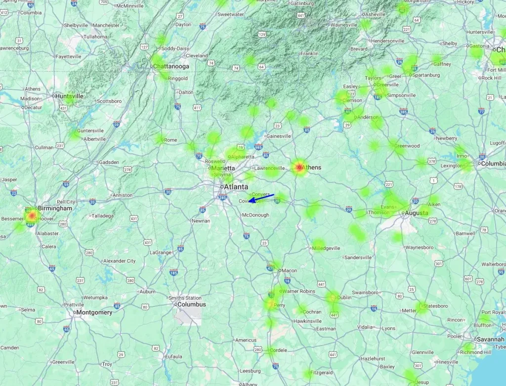 atlanta fireball trajectory and heatmap june 26 2025