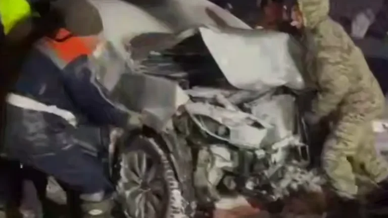 Damaged car after the car pileup in Kazakhstan