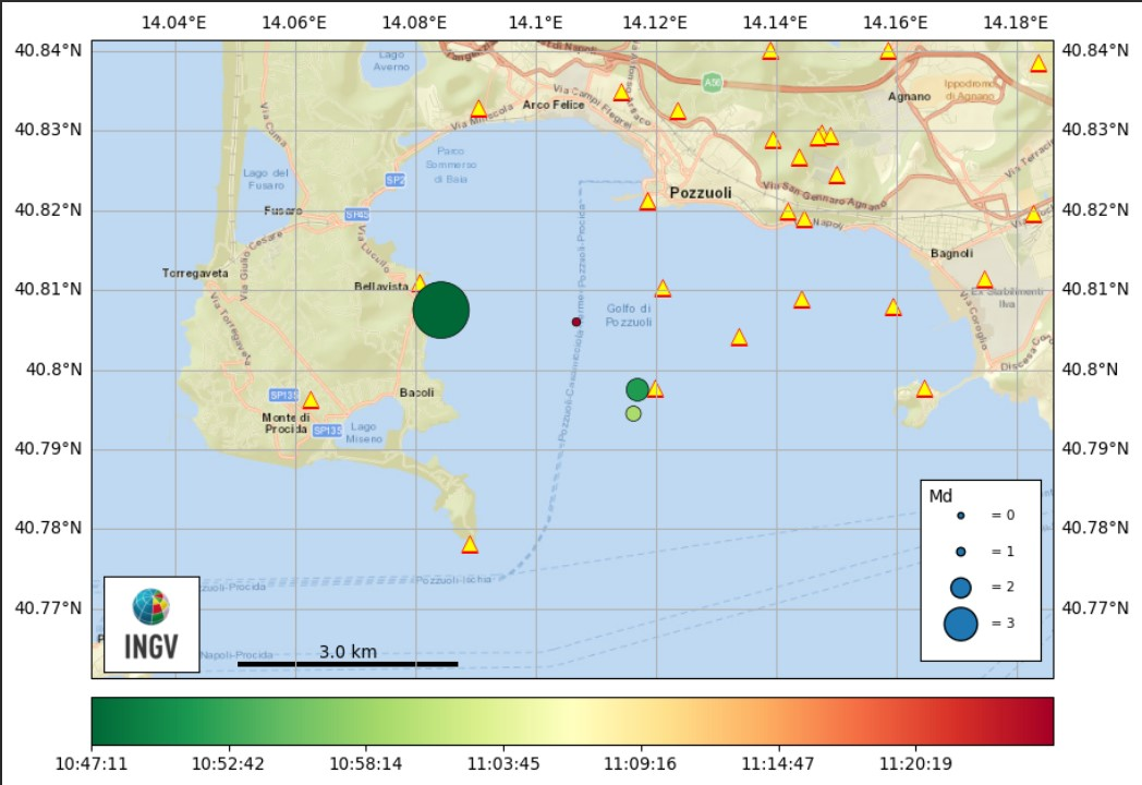 Earthquake swarm including and M4.6 at Campi Flergei, Italy on June 30, 2025