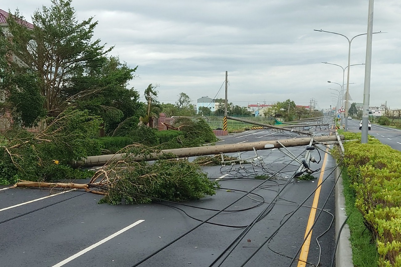 Electric pole downed due to Typhoon Danas landfall on July 6, 2025. Credit CNA Taiwan