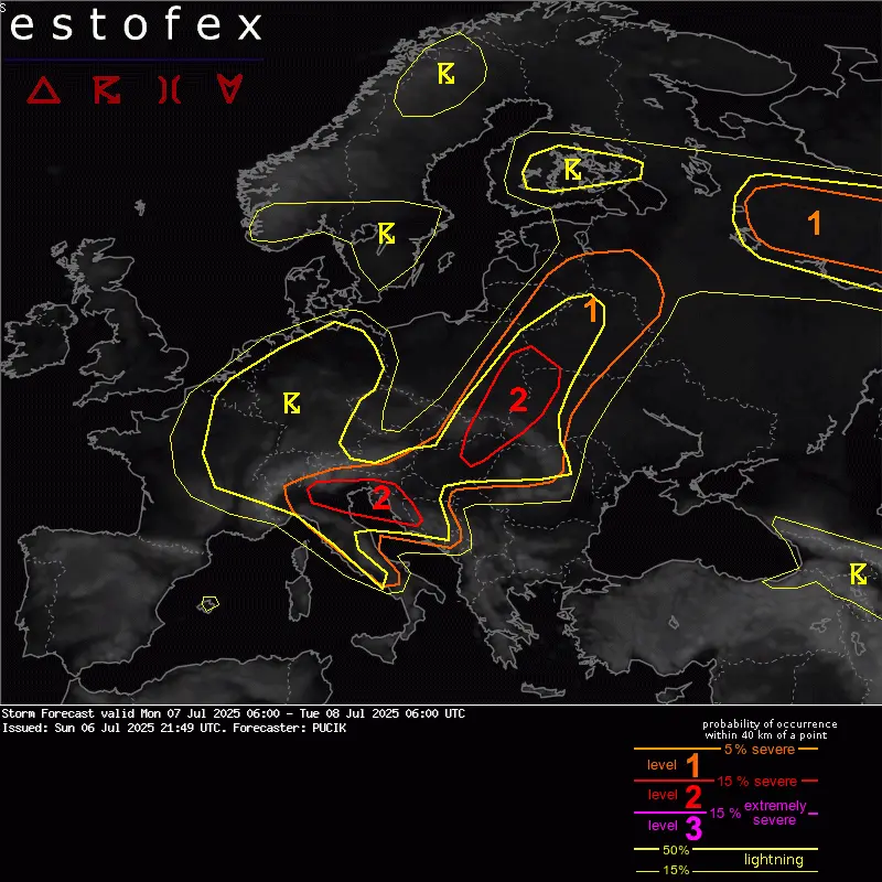 Storm Forecast valid from Mon 07 Jul 2025 06:00 to Tue 08 Jul 2025 06:00 UTC