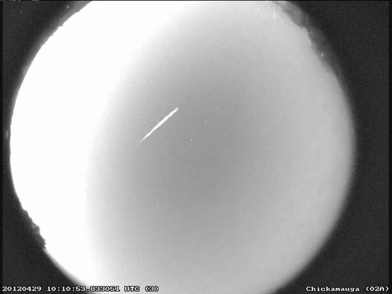 An Eta Aquarid meteor streaks over north Georgia on April 29, 2012. Image credit: NASA/MSFC/B. Cooke