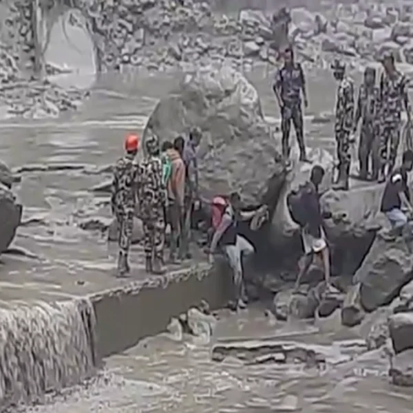 Flooding and landslide along Nepal-China Border destroys the Miteri bridge on July 8, 2025. Credit: NDRRMA