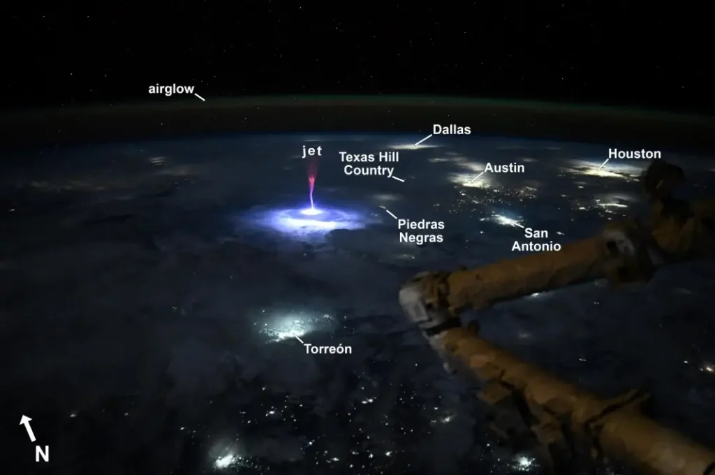 gigantic jet from iss on july 3 2025 vapor ayers annotated
