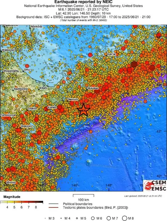 m5.9 earthquake hokkaido june 21 2025 emsc regional seismicity