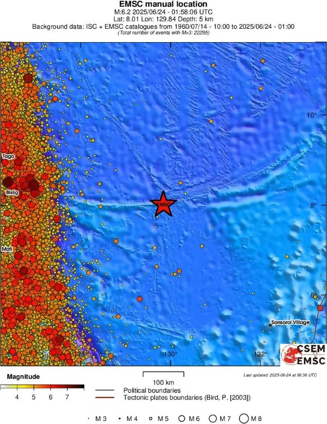 m6.2 earthquake east of the philippines june 24 2025 emsc regional seismicity