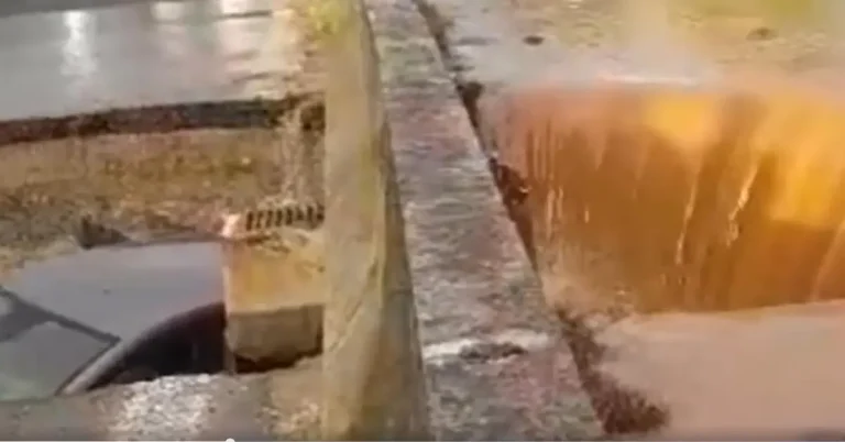 Massive sinkhole swallows car amid severe weather in Calabria, Southern Italy on October 21, 2024.
