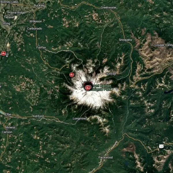 mount rainier washington earthquake swarm map july 8 2025