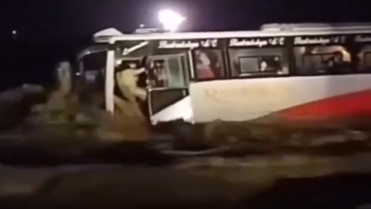 A bus swept away from flooding on June 19, 2025. Credit: Volcaholic