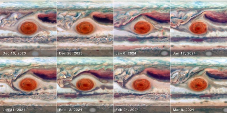 Observations by Hubble space telescope of Jupiter's great red spot(GRS)