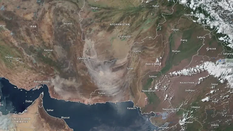 satellite image of dust storm over sistan and baluchestan iran at 1200 utc on june 1 2025