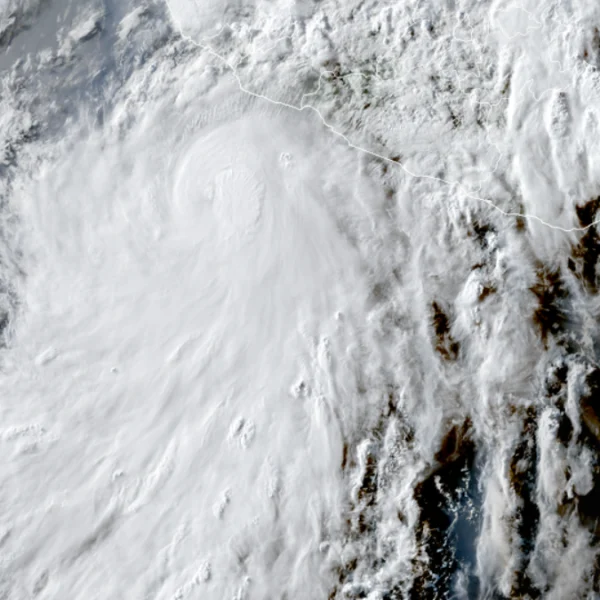 Satellite image of Hurricane Flossie. Credit: Goes-East, RAMMB/CIRA, The Watchers. Acquired at 00:10 UTC on July 1, 2025.