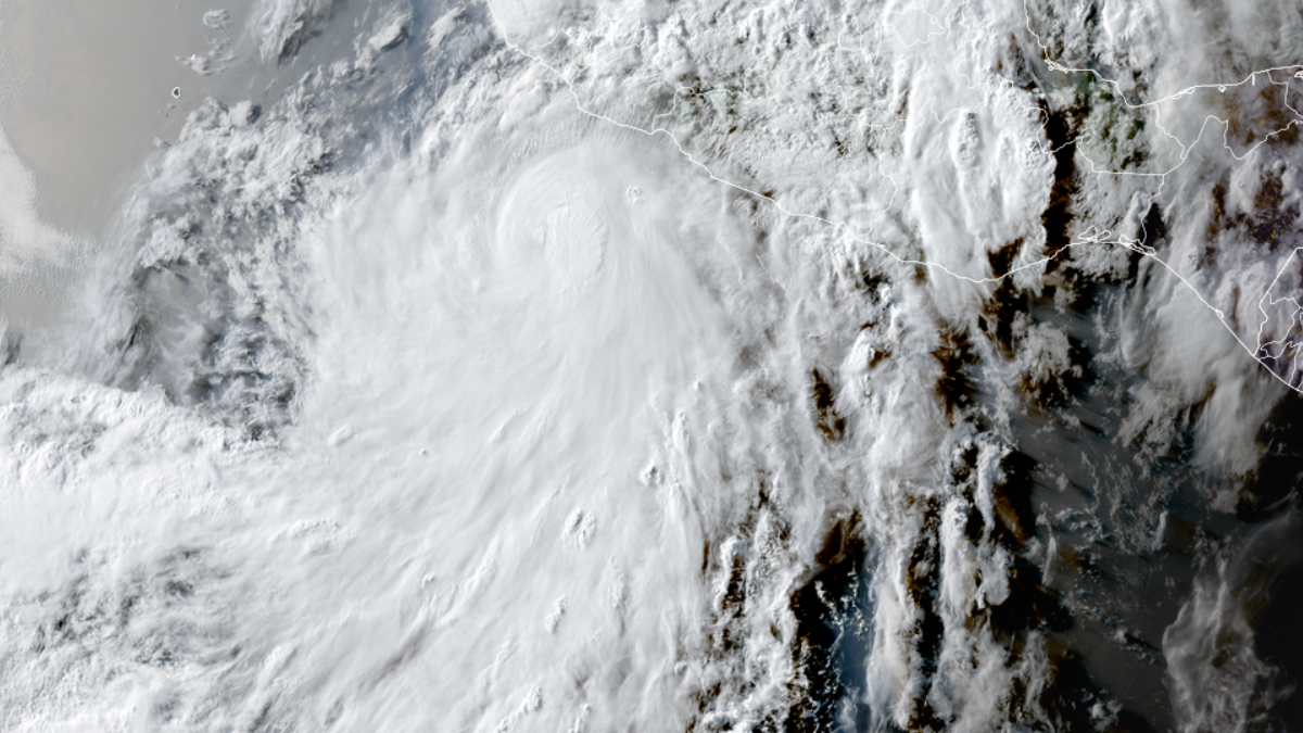 Satellite image of Hurricane Flossie. Credit: Goes-East, RAMMB/CIRA, The Watchers. Acquired at 00:10 UTC on July 1, 2025.