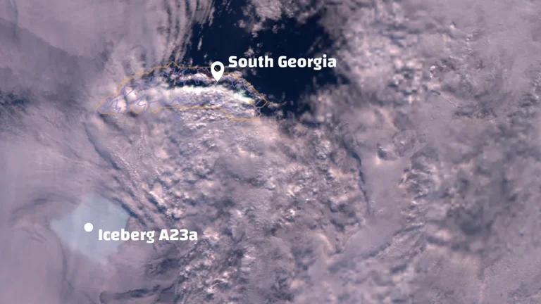 Satellite image of Iceberg A23a recorded on February 28, 2025