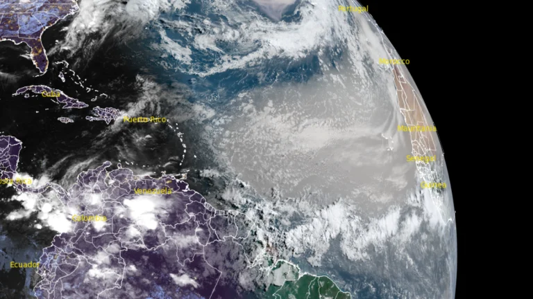 Satellite image of the Saharan dust Plume as of 10:00 UTC on May 30, 2025. Credit Goes-19 (East) RAMMB/CIRA
