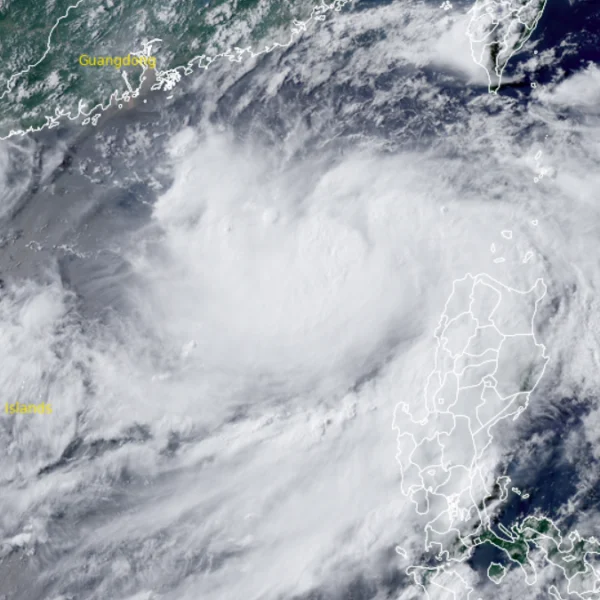 Satellite image of tropical Depression Bising. Credit Himawari-9, RAMMB CIRA, The Watchers. Acquired at 0750 UTC on July 4, 2025.