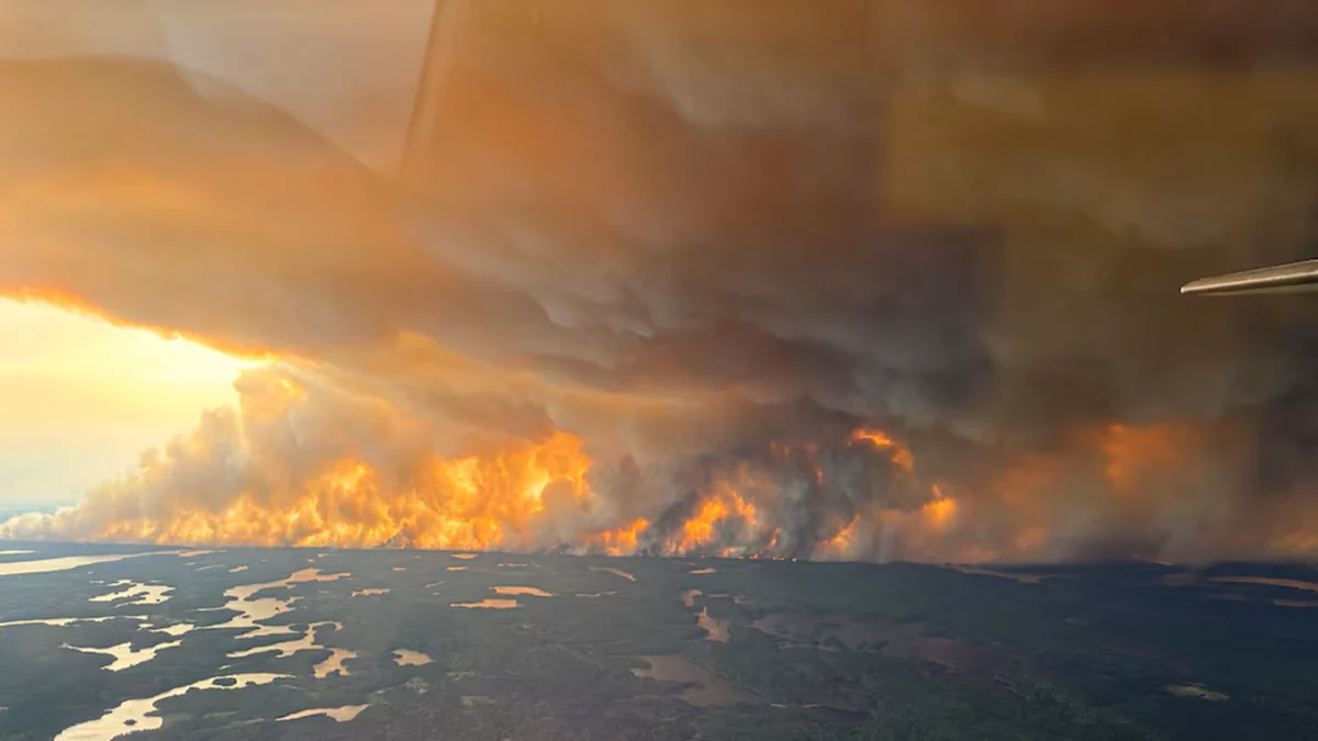 Smoke rises from wildfire WE024 which has prompted a pre-evacuation notice in Flin Flon, Manitoba, Canada May 27, 2025
