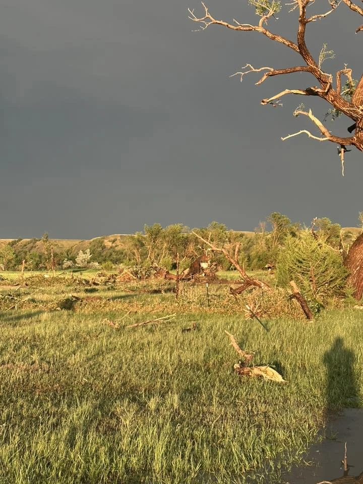 Tornado damage south of Kadoka on June 28, 2025. Credit: Kadoka Volunteer Fire Department.