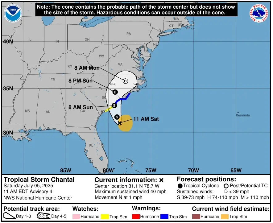 tropical storm chantal nhc forecast track july 5 2025